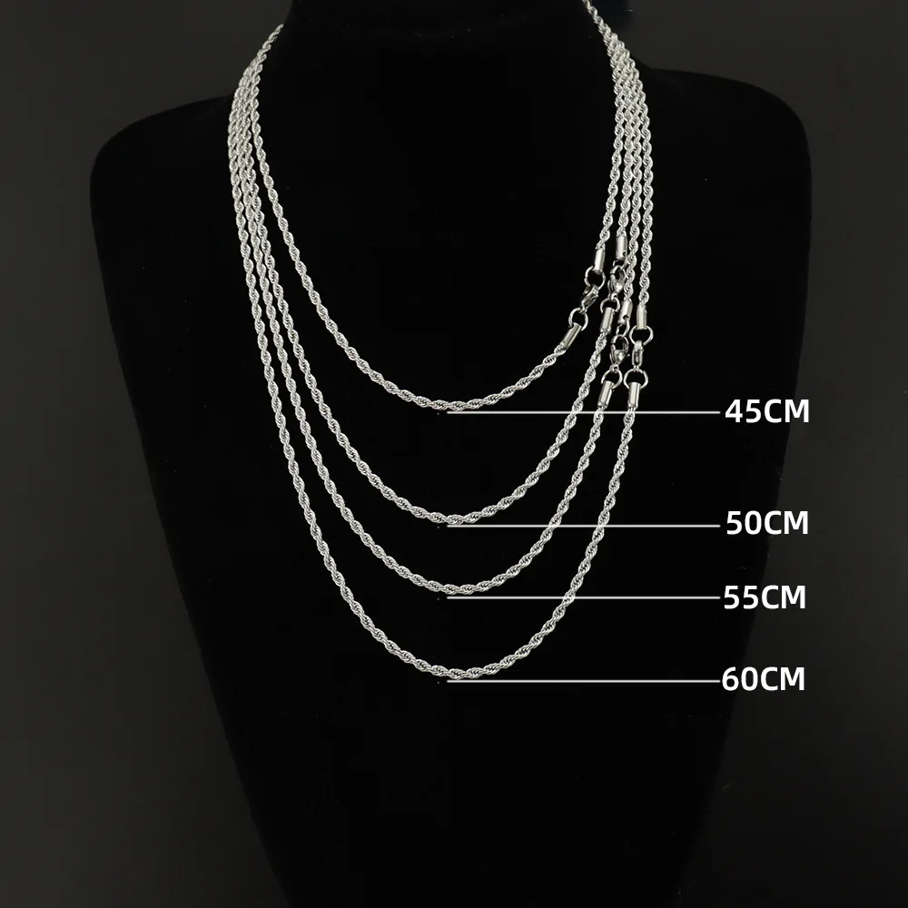 2mm/2.5mm/3mm/4mm Stainless Steel Twisted Rope Chain Necklace for Men Women 45to 70 cm DIY