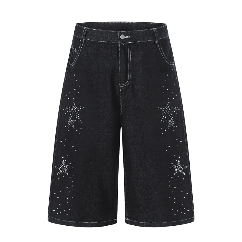 

Джинсы GXFortune Summer American Retro Star с камнями, свободные, прямого кроя, унисекс, повседневные, 7/8 длины