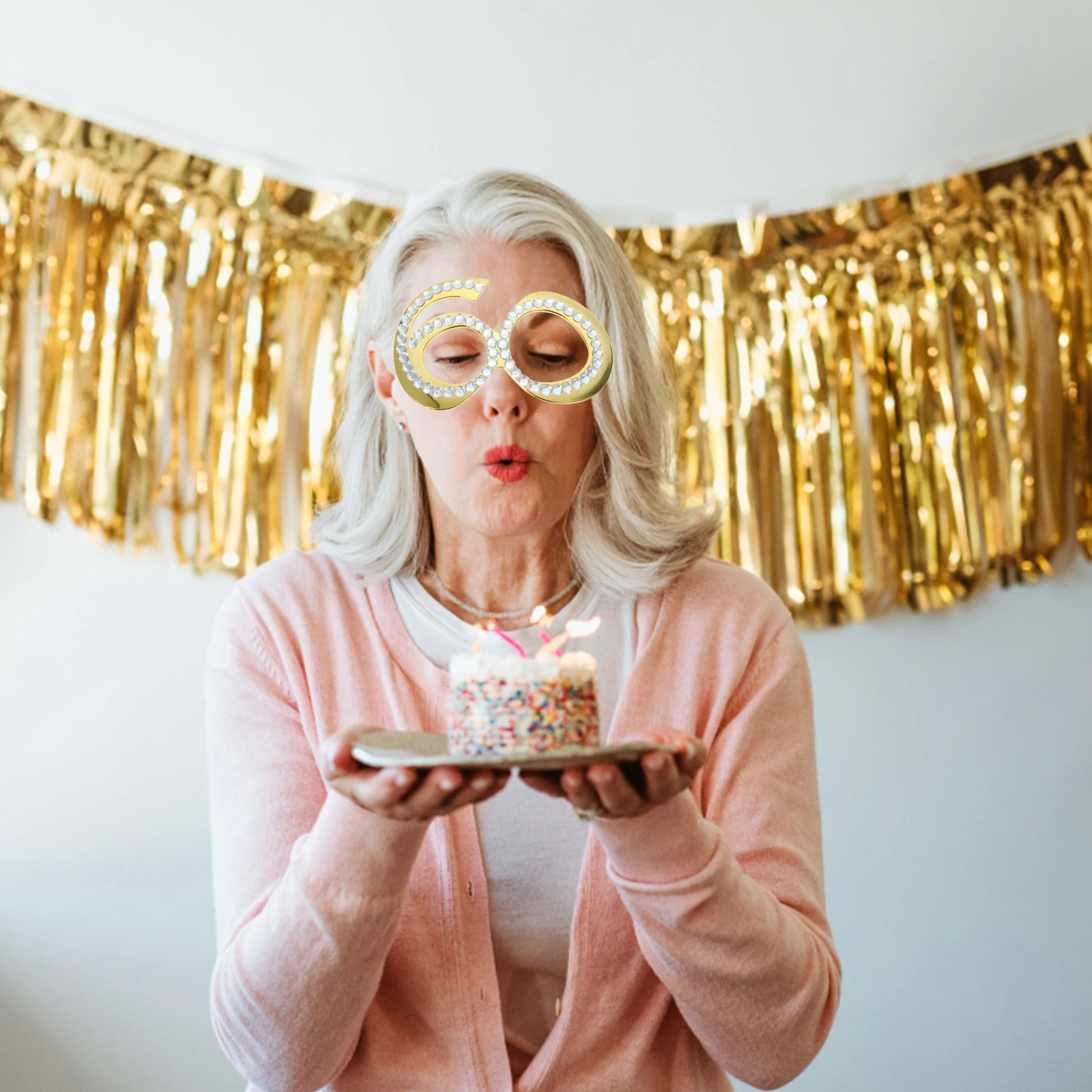 

1 Pair 60Th Birthday Eyeglasses Rhinestone Number Glasses Party Photo Props Glitter Frame Novelty Eyewear For Adults Reusable