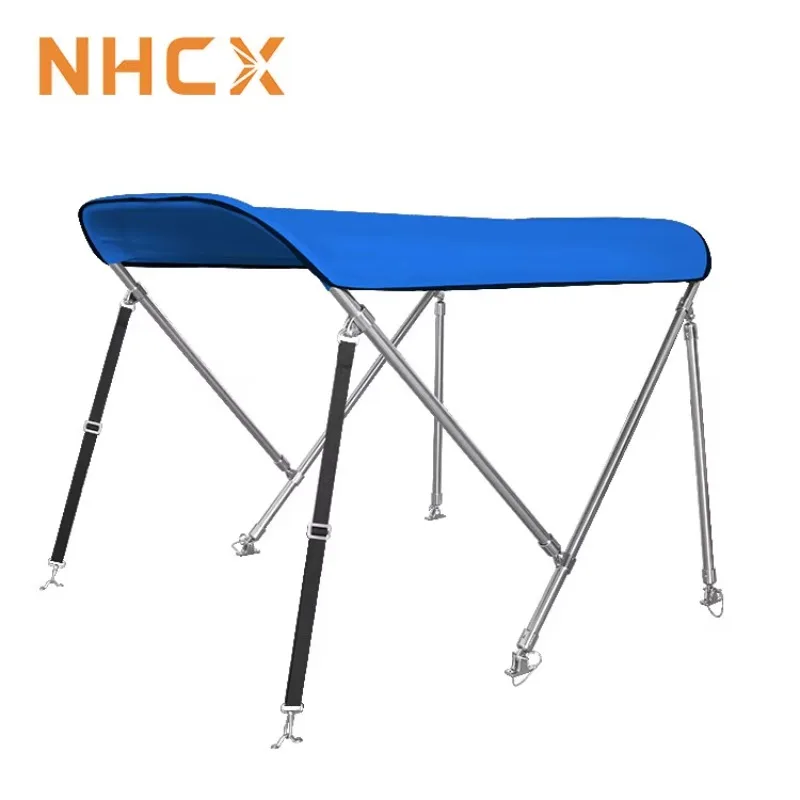 2 Bow Bimini Top, 600D Waterproof Canvas Canopy, Stainless Steel Frame with Storage Boot, for Marine Small Fishing Boat Dinghy
