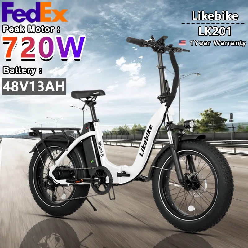 

Foldable Electric Bike 720W Peak Power 48V13AH Removable Battery E Bike Color LCD Display 20" x 4.0 Fat Tires Electric Bicycle