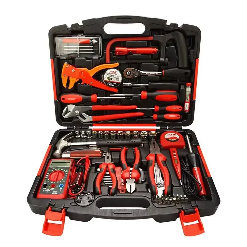 All-in-One Red Black Hand Set Multimeter Screw Driver Pliers Tape Measure 201 Stainless Steel Hard Case Professional DIY Use