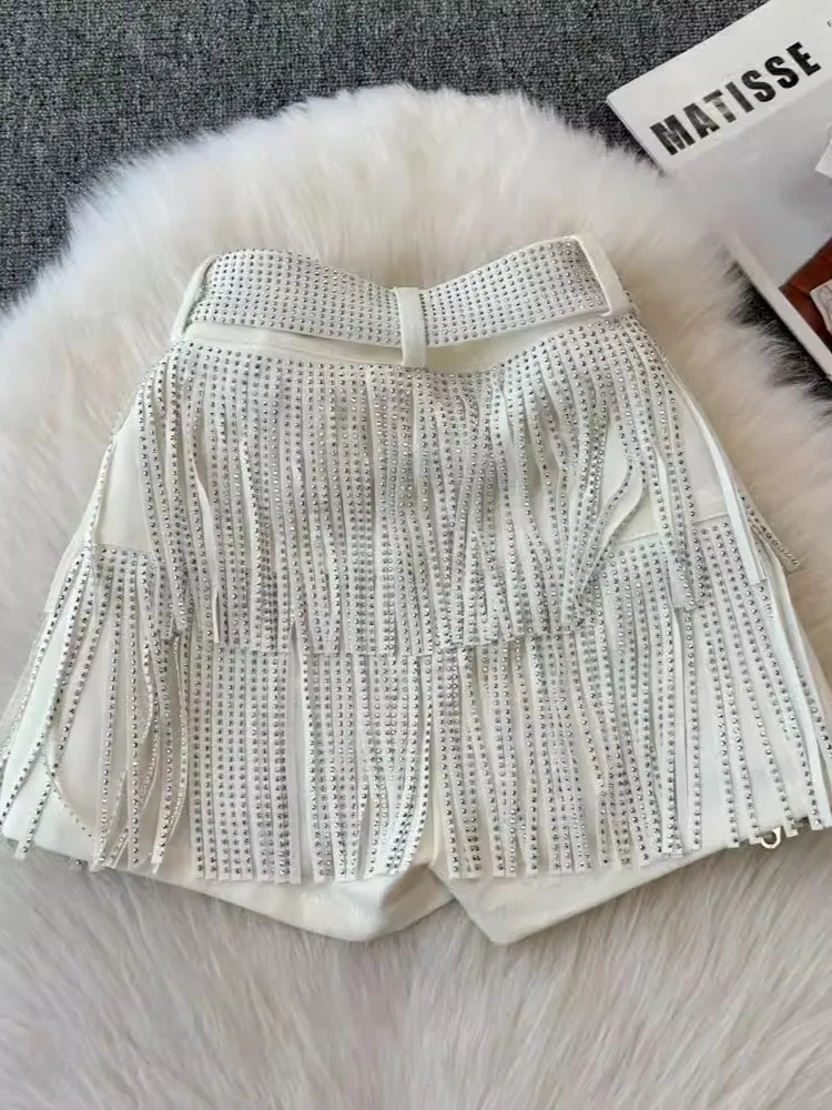 Fashion Y2k Tassel Shorts New Black Diamond Korean Sexy High Waist Trendy Party Night Shop Costume Dance Hot Pants Women