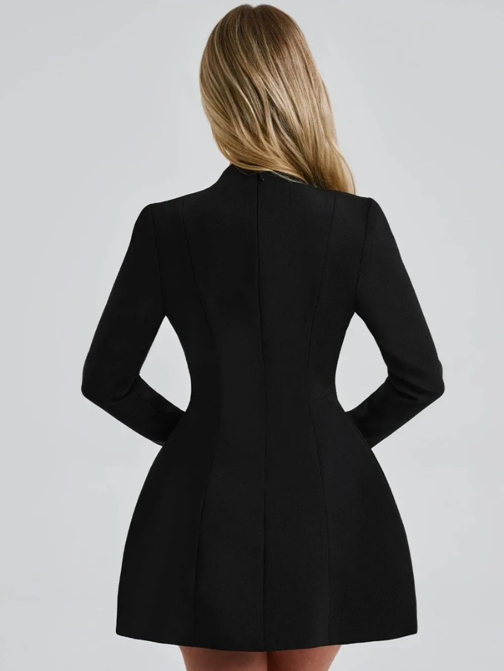 Customized Sexy Deep V-neck Long Sleeved Mini Evening Gown Structured A-line Front Pocket Reception Gown Suitable for Parties