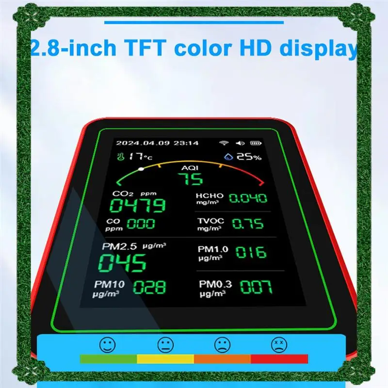 Monitor de calidad del aire con entrega en 24 horas, probador inteligente de calidad del aire 15 en 1 con PM CO 2 CO TVOC HCHO, pantalla de temperatura y humedad B