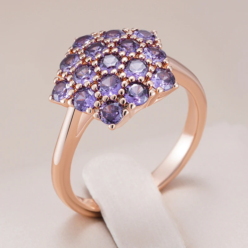 Kinel Hot Shiny Purple Natural Zircon Rings For Women Unique 585 Rose Gold Color Bride Wedding Fine Jewelry Crystal Gift