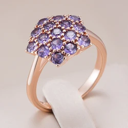 Kinel Hot Shiny Purple Natural Zircon Rings For Women Unique 585 Rose Gold Color Bride Wedding Fine Jewelry Crystal Gift
