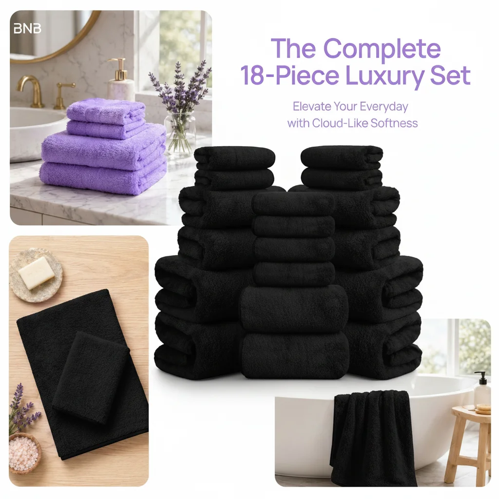18-Piece Coral Fleece Bath Towel Set, 4 Bath Towels 4 Hand Towels 10 Washcloths, Ultra Soft Plush Bathroom Towels Set, Lightweight Quick-Dry Microfiber Towel Set for Bathroom - Black