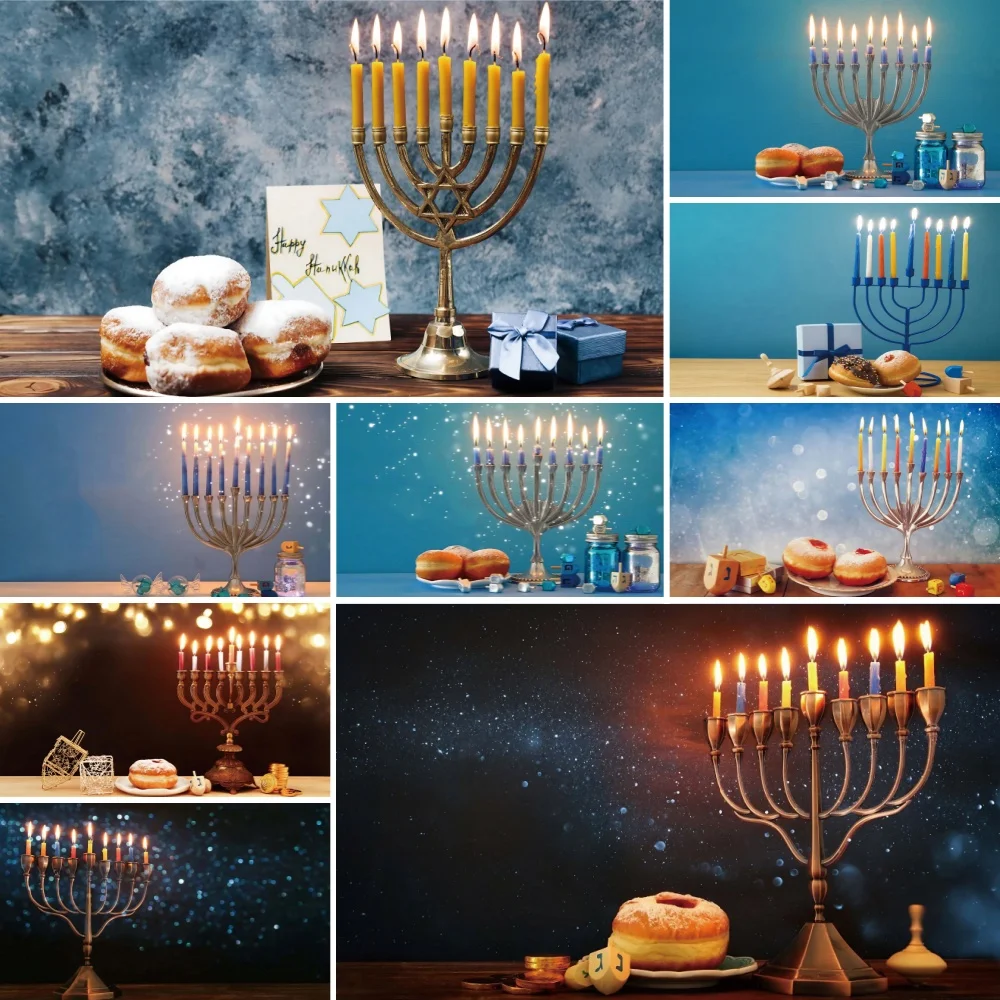 Happy Hanukkah Backdrop Jewish Jesus Passover Bread Candles Candlestick Party Decor Photography Studio Shooting Props Banner