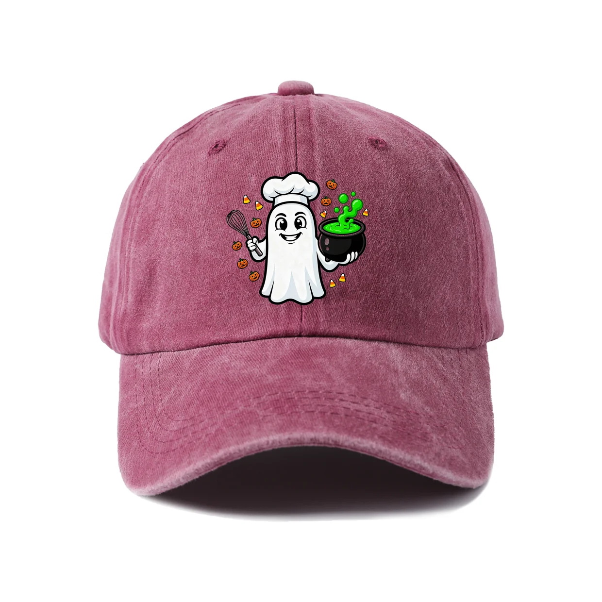 Ghost Holding Green Drink Art Baseball Cap, Vintage Washed Adjustable Unisex Dad Hat, Travel Gift