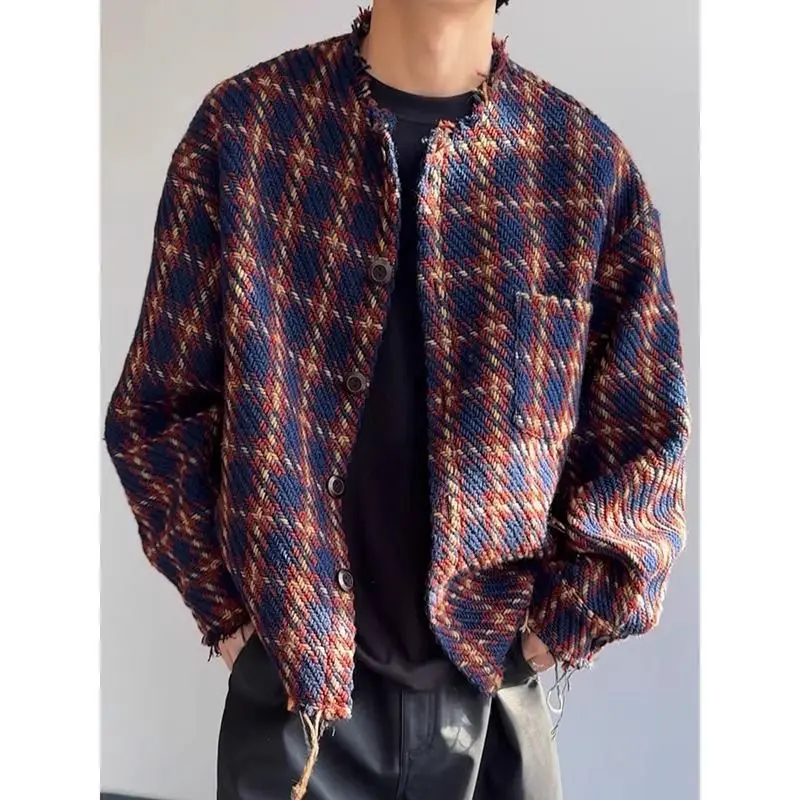 

Небольшой ароматный стиль, деструктивная красивая куртка для мужчин, весенне-осенняя красивая элитная куртка, короткая клетчатая кружевная куртка