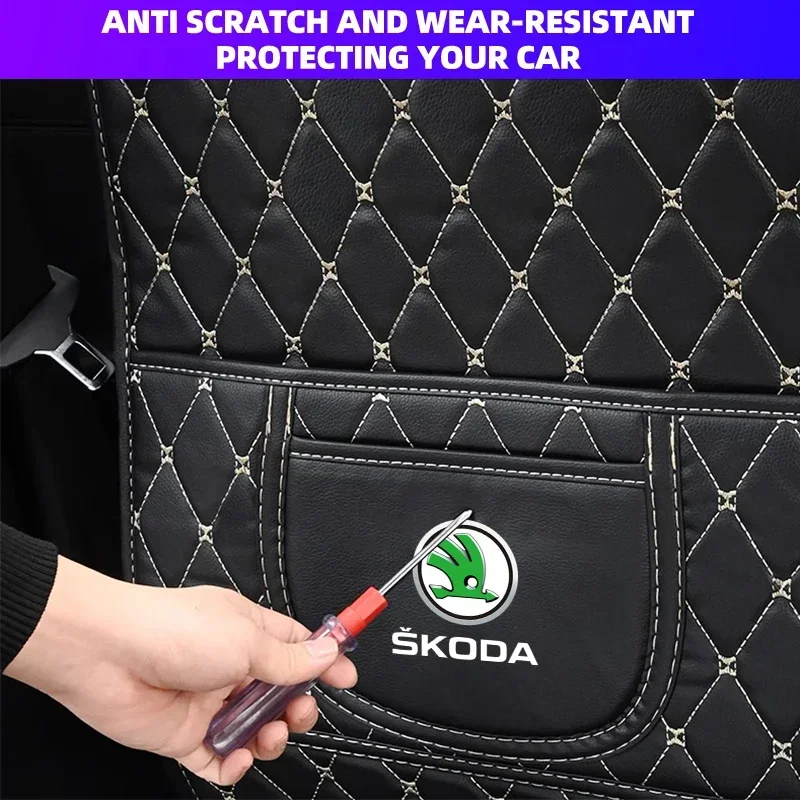 Car All Inclusive Rear Seat Anti-Kick Pad Armrest Box Cover Protective For Skoda Octavia Fabia Kapoq Kodiaq Rapid SCALA Superb view 4