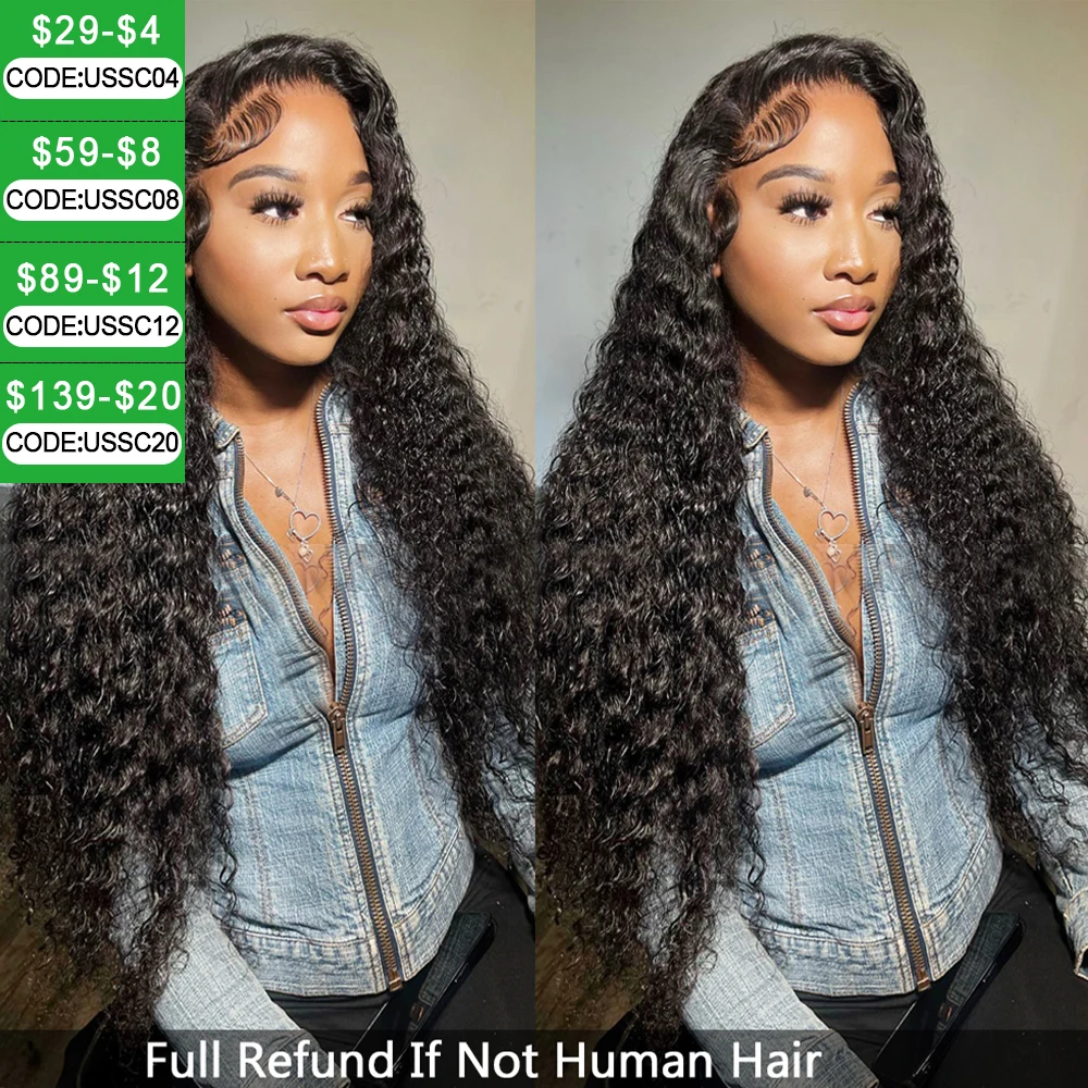 perruque cheveux humains brésiliens solde Perruque Lace Front Wig sans colle naturelle bouclée, cheveux humains, Deep Wave, 13x6 HD, 30 pouces