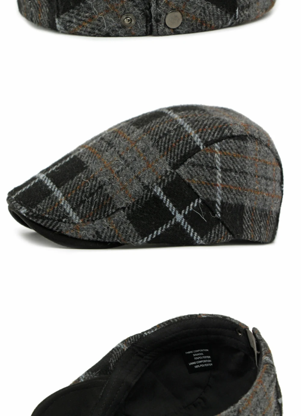 HT4903 Baskenmütze Kappe Neue Herbst Winter Wolle Baskenmütze Hut Frauen Plaid Künstler Maler Hut Männlich Weiblich Ivy Flache Kappe Einstellbar Herren Berets – Detail 11