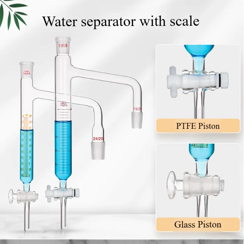 Glass water separator with scale line Oil and water separator Tetrafluoro joint piston laboratory moisture measuring device