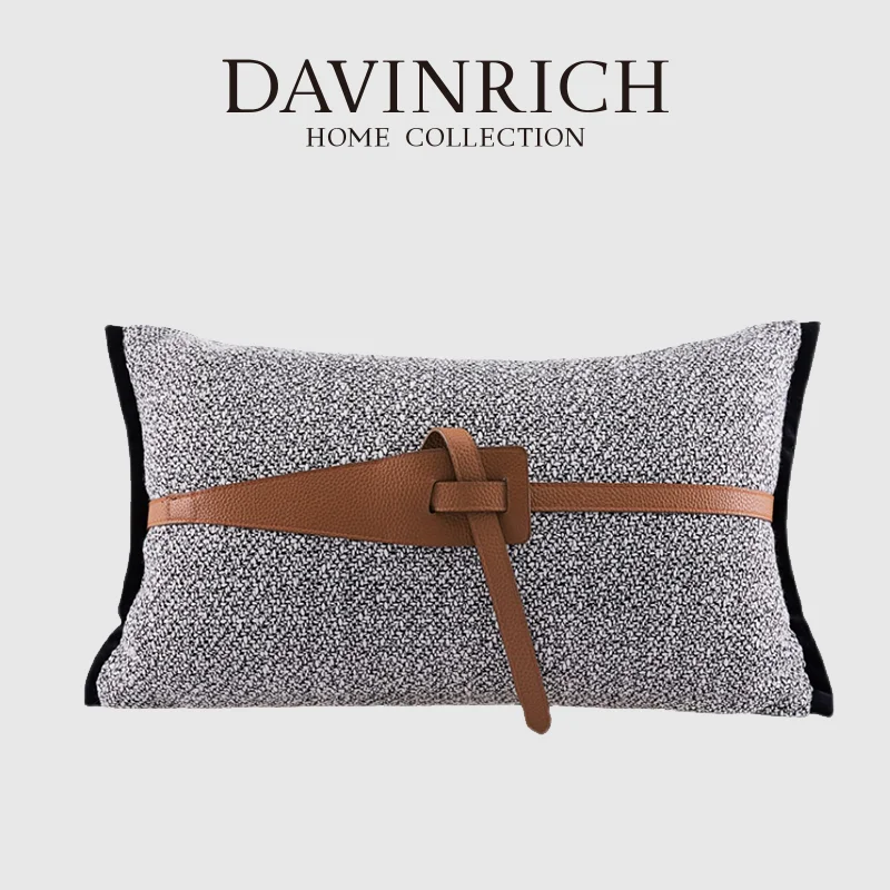 DAVINRICH H Style Decorative Lumbar Pillow Cover Luxury Tow Tie Blet Design Modern Minimalist Waist Cushion Case For Villa Hotel