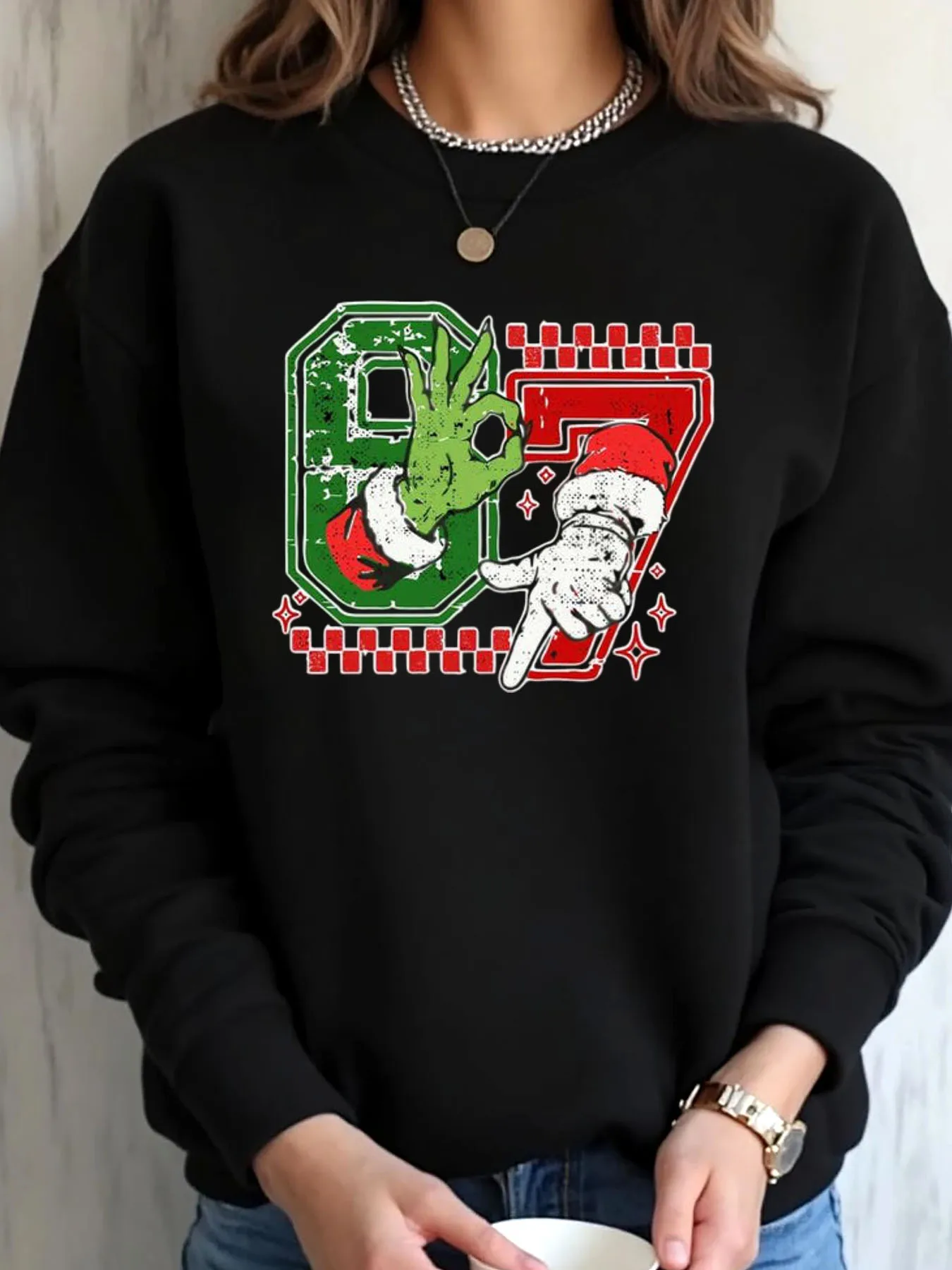 

Женская толстовка больших размеров с рождественским принтом Grinch Hand 97, уличная одежда