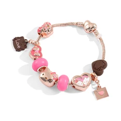 Kawaii Sanrio Charms Bracelet Cute Hello Kitty Diy Bracelet KT Cat Love Heart Beads Bangle for Girlfriend Accessories Gifts