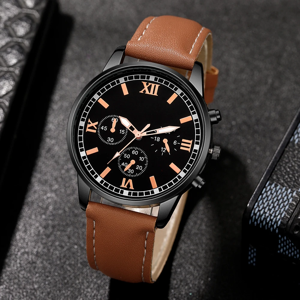 4pcs Men's Watch Set, Business Simple, Nice Gift For Ramadan, Eid Al-Fitr, Christmas, Anniversary, Back To School Season