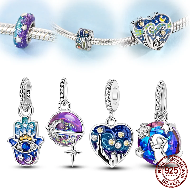 

100% серебряные шармы-бусины 925 пробы «Звездная ночь» Ван Гога, подвески для оригинальных браслетов, подарки для самостоятельного изготовления украшений