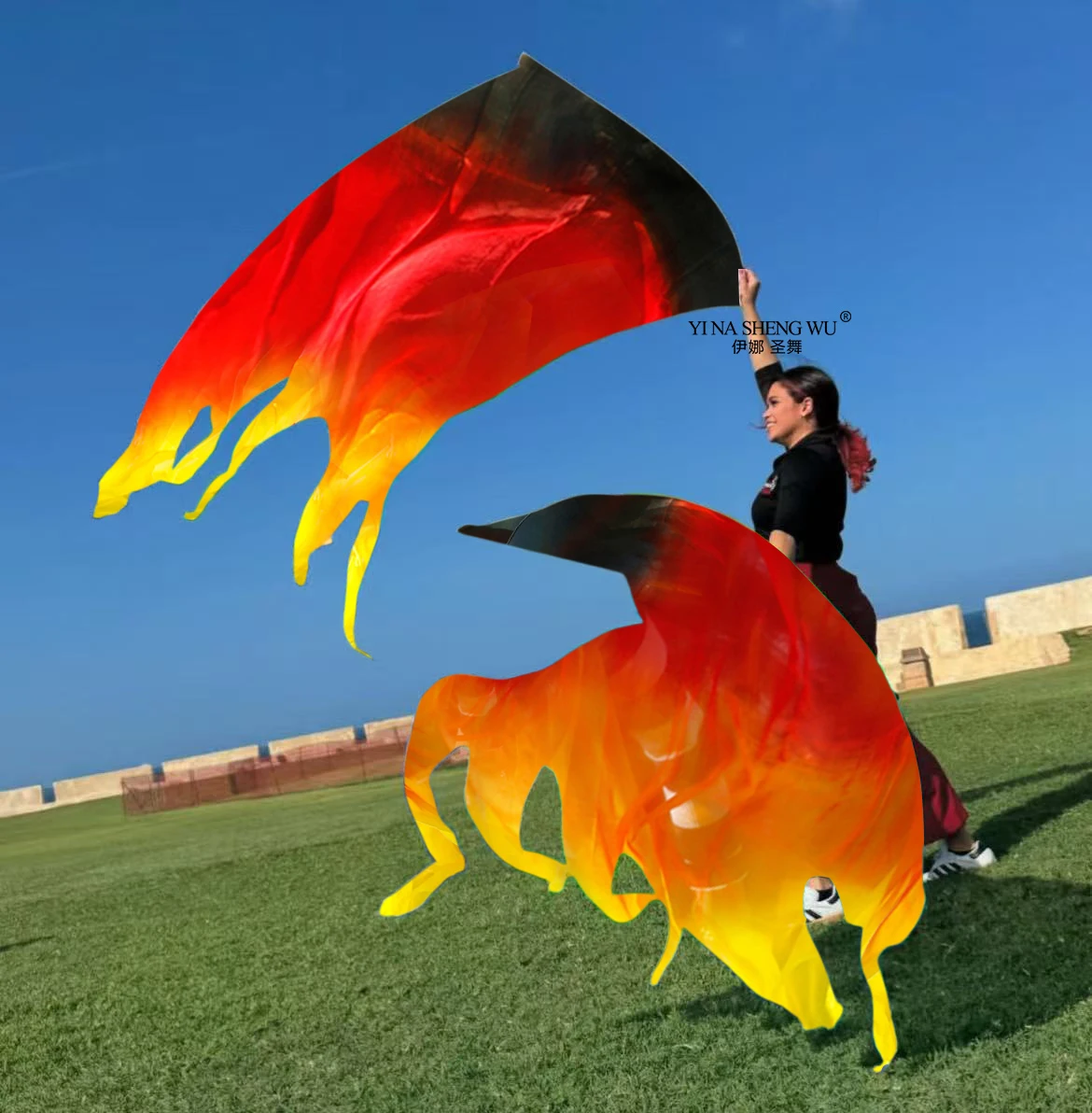 

1/2 шт., баннер с флагом поклонения, белый огненный цвет, настоящий шелковый шарф, лента с эластичным стержнем, практика, выступление, похвала, танцевальная церква