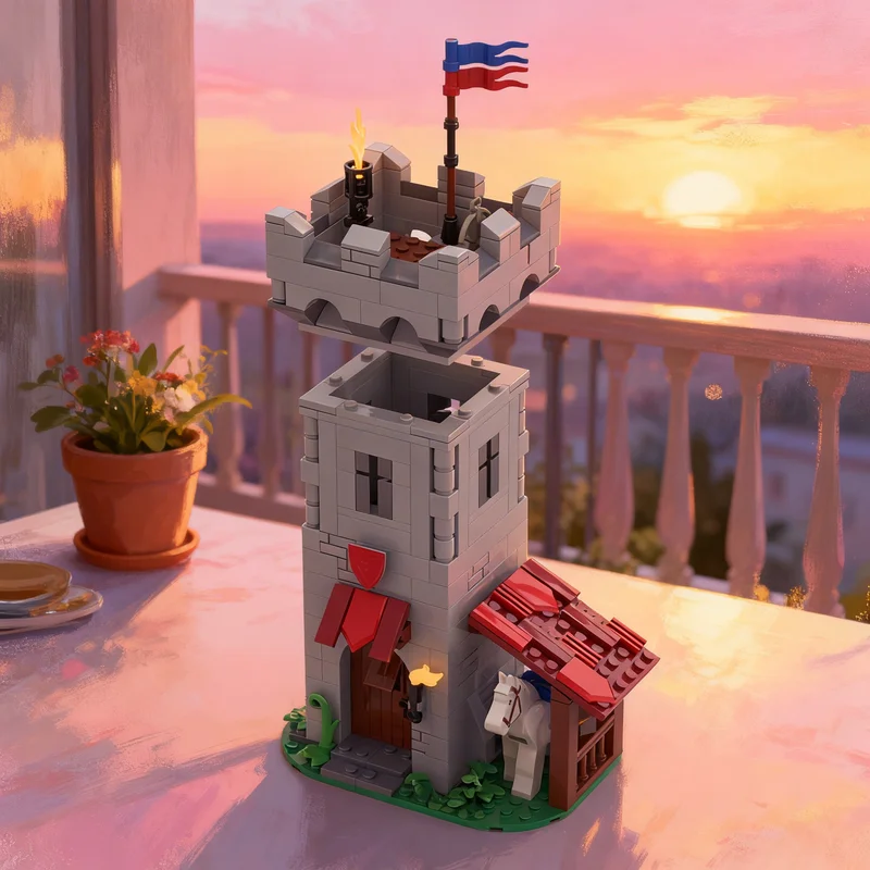 369pcs MOC Modular Watchtower Castle Medieval Fortress Model Building Blocks Design Collection Parts Bundle Compatible Toy Gift