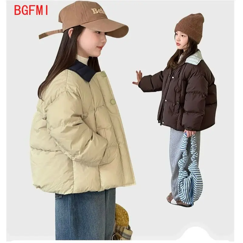 

Teenager Girls Collar Cotton Thick Clothing Winter 2025 New Baby Girl Single Breasted Short Bread Jacket Big Children's Coat