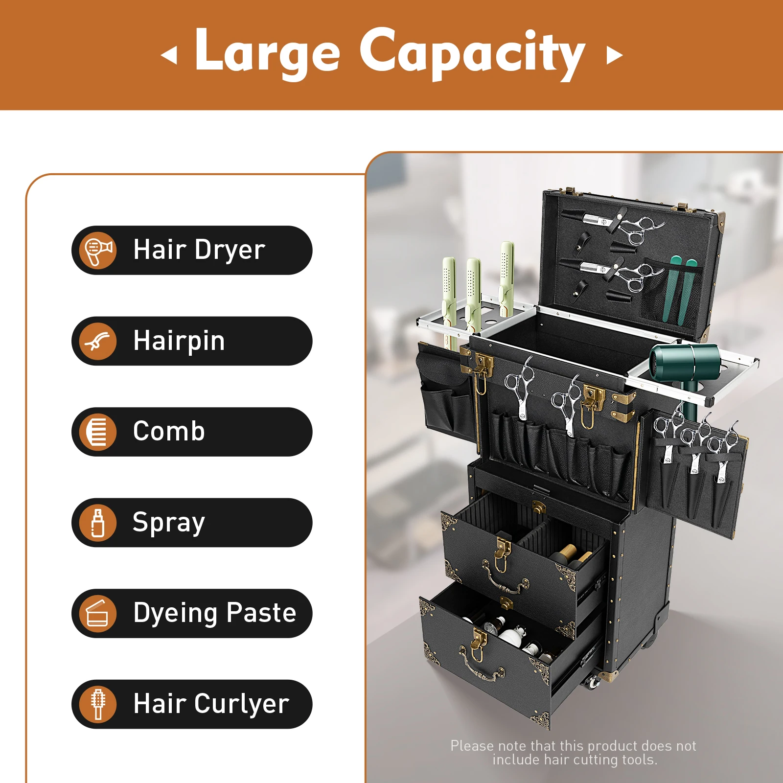 

Rolling Lockable Makeup Train Case Hairdressing Trolley Stylist Beauty Salon Travel Organizer with Hair Dryer Holder
