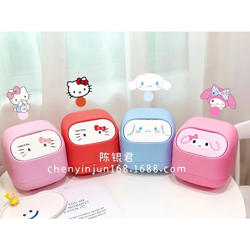 Sanrio Cartoon Anime HelloKitty My Melody Cinnamoroll Kuromi Kawaii Household Car Trash Can Push Storage Bucket Gift for Girls