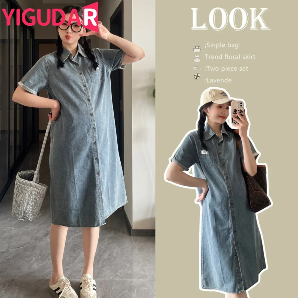 

Pregnancy clothes Fashion Korean Edition Reduced Age maternity Denim dress Summer Thin Loose Casual Style Pregnant Women's dress