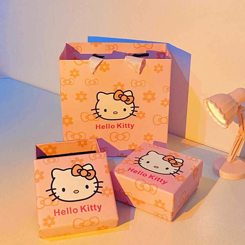 

Kawaii Sanrio Hello Kitty, подарочная коробка для ювелирных изделий, аниме, подарок для девочек, розовая сумка-браслет, декоративная коробка для хранения с белым котом