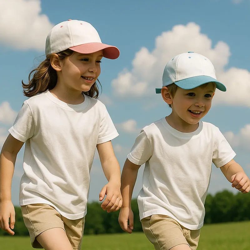 Custom Logo Kids Baseball Cap Two‑Tone Color Block Sun Hat Boys Girls Adjustable Outdoor Sports UV Protection Casual Toddler