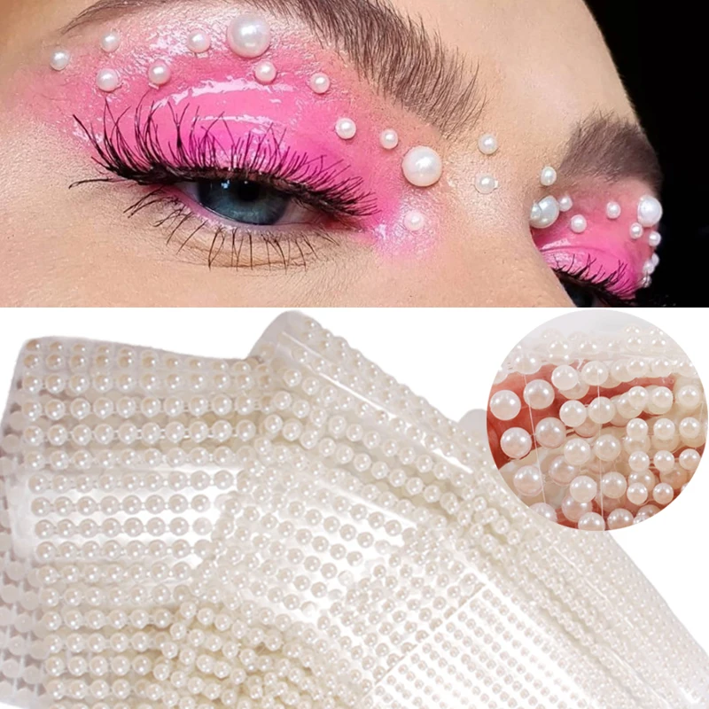 3D Eyes Face Temporary Tattoo White Pearl Dots Beauty DIY Body Art Decorations Festival Makeup Tools Nail Rhinestones Gems