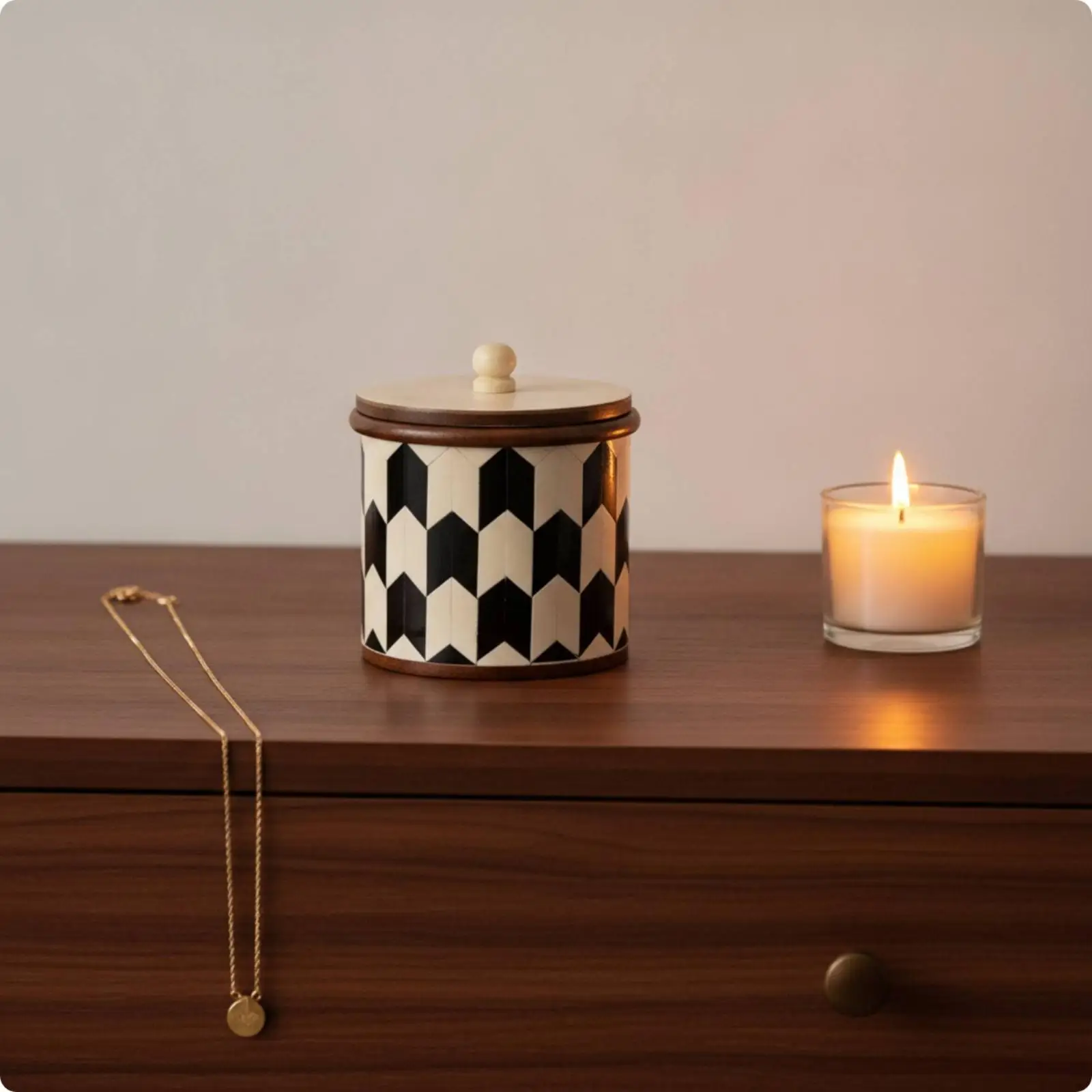 Jewelry Box with Lid Decorative Trinket Box with Lid Checkered for Bedside Table