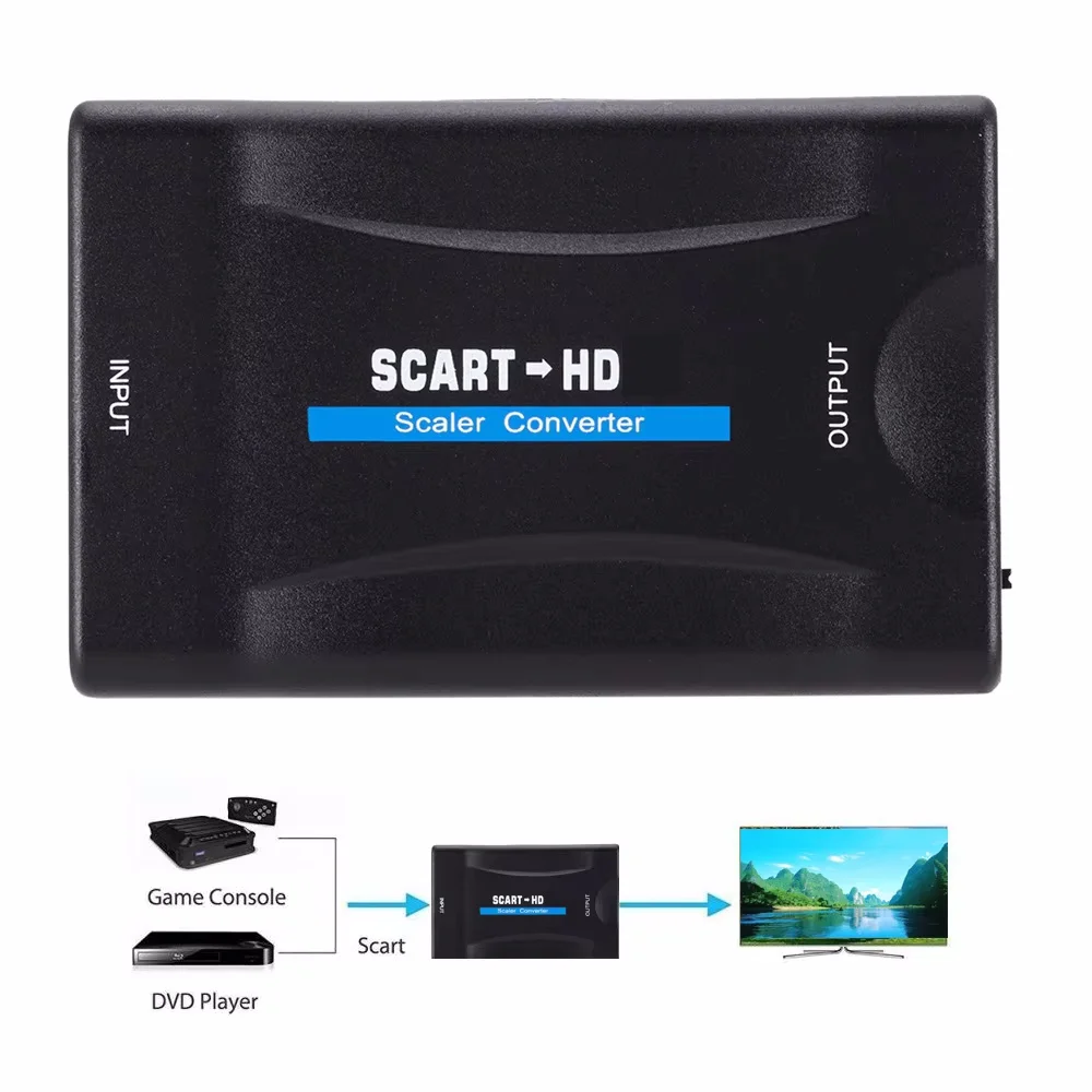 SCART to HDMI-compatible Video Audio Converter With Power Adapter For HDTV Sky Box DVD Television Signal 1080P Upscale Converter