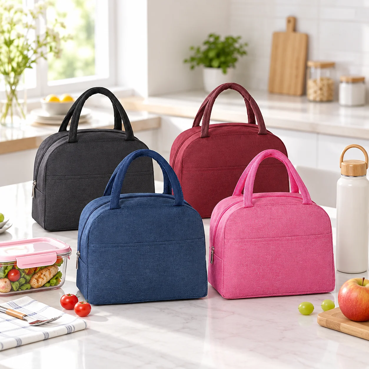 Lunch Bag Portable Large Capacity Food Storage Tote with Zipper Handle for Women Men Work Office Picnic Travel