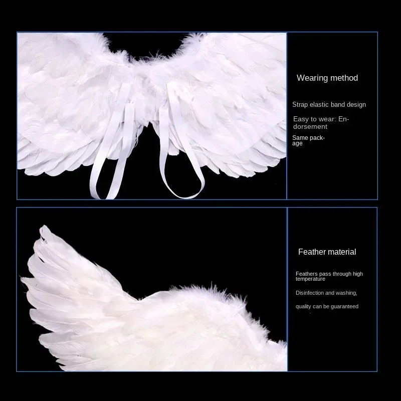 Adult Children LED Light Up Flashing White Feathers Angel Wings Performance Props Stage Shows Christmas