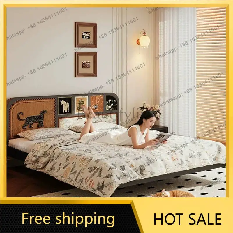 LJY Designs Nordic Double Bed 180X200 Elegant Brown Wooden Luxury Double Bed Princess Modern Style Letto Matrimoniale Furniture