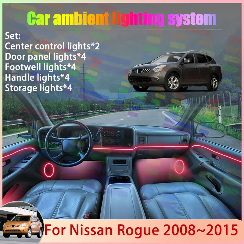 For Nissan Rogue 2008~2015 S35 MK1 Select 2/18 in 1 Car Atmosphere Light Lamp RGB Shade Ensemble Streamer Atmosphere Set Auto