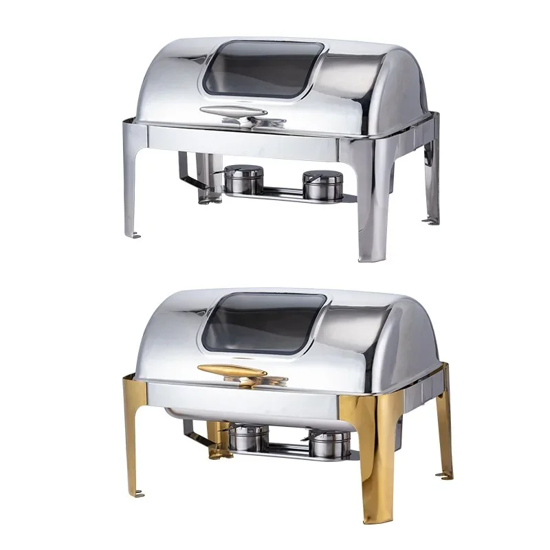 Buffet stove stainless steel thickened all-steel flip cover visual electric alcohol heating restaurant food insulation basin