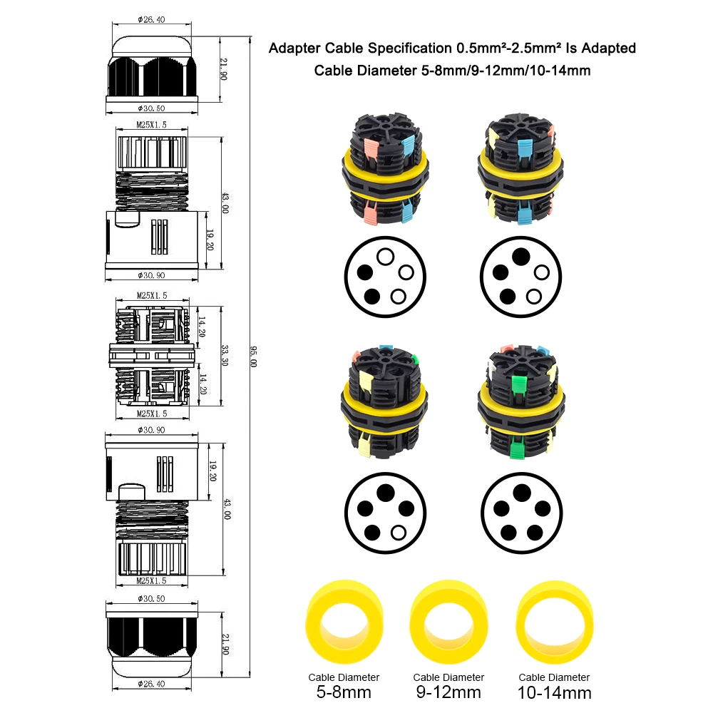 IP68 M25 Quick Lever Terminal Led Lighting Wire Connectors Outdoor Waterproof Connector 2/3/4/5 Pin RainProof Junction Box
