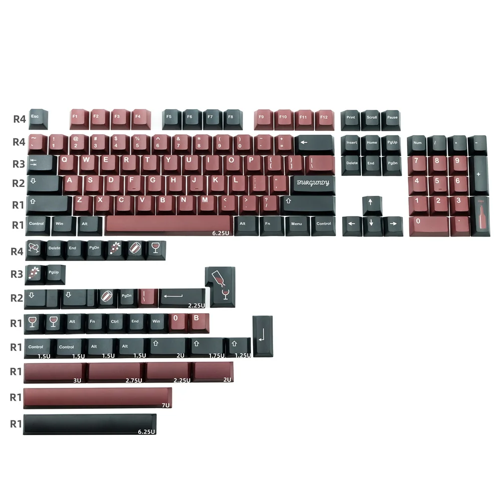 GMK-teclas de color Burdeos para teclado mecánico, juego de 5 teclas PBT con sublimación de tinte lateral, con personalidad personalizada, perfil de cereza, 143 teclas