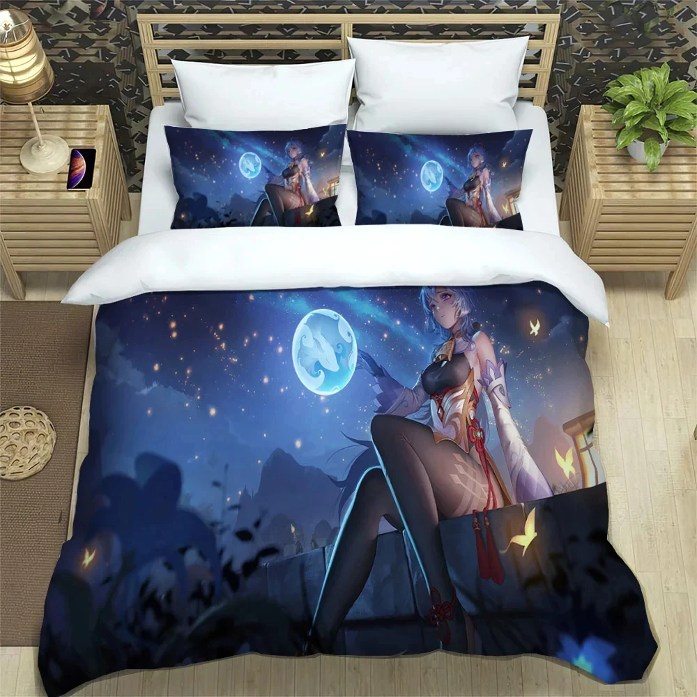 3D Anime Genshin Impact Bedding Set,Duvet Cover Comforter Bed Set Quilt Cover Pillowcase,King Queen Twin Size Boys Girls Adults