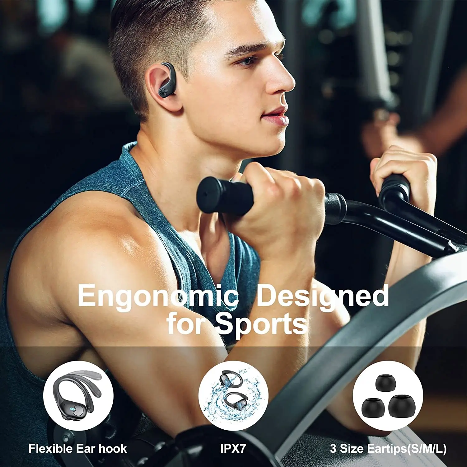 Auriculares inalámbricos con Bluetooth 5,3, audífonos deportivos TWS, resistentes al agua, con pantalla de potencia, reducción de ruido y micrófono