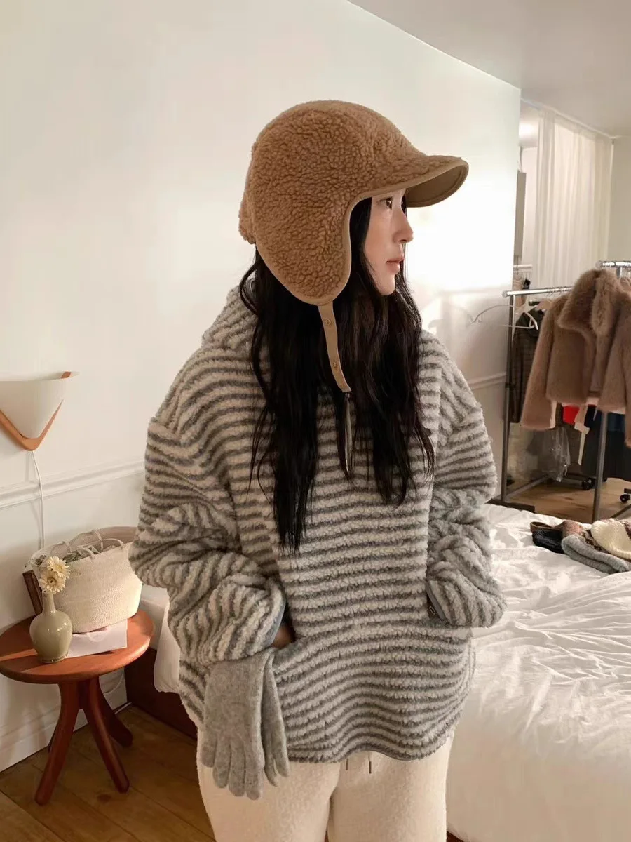 

Женская толстовка с капюшоном в стиле ретро с полосками, повседневная, удобная, весенняя верхняя одежда из полиэстера с длинными рукавами, микроэластичная