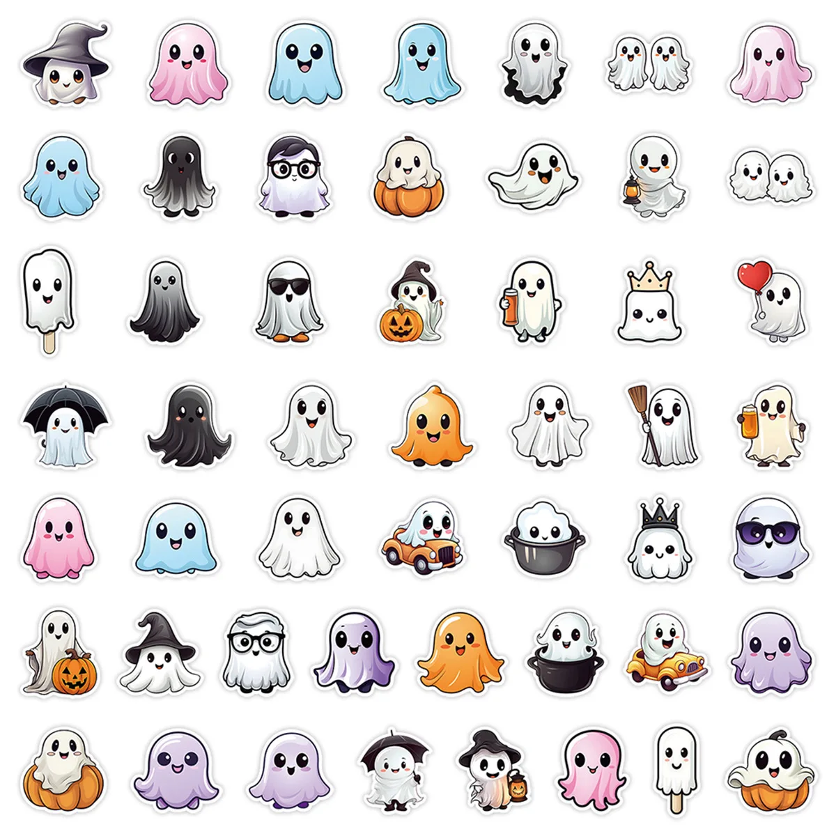 Cute Specter Cartoon Stickers for Kids, Decalques engraçados do dia de Todos os Santos, DIY Laptop, telefone, guitarra, bicicleta, skate, Graffiti Toy, 10 Pcs, 30 Pcs, 50Pcs