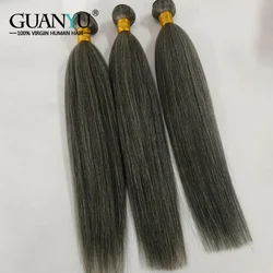 Black And Gray Color Highlighted Hair Bundles Extensions 3/4 Bundle Yaki Straight Ombre 100% Human Hair Weave With Highlights