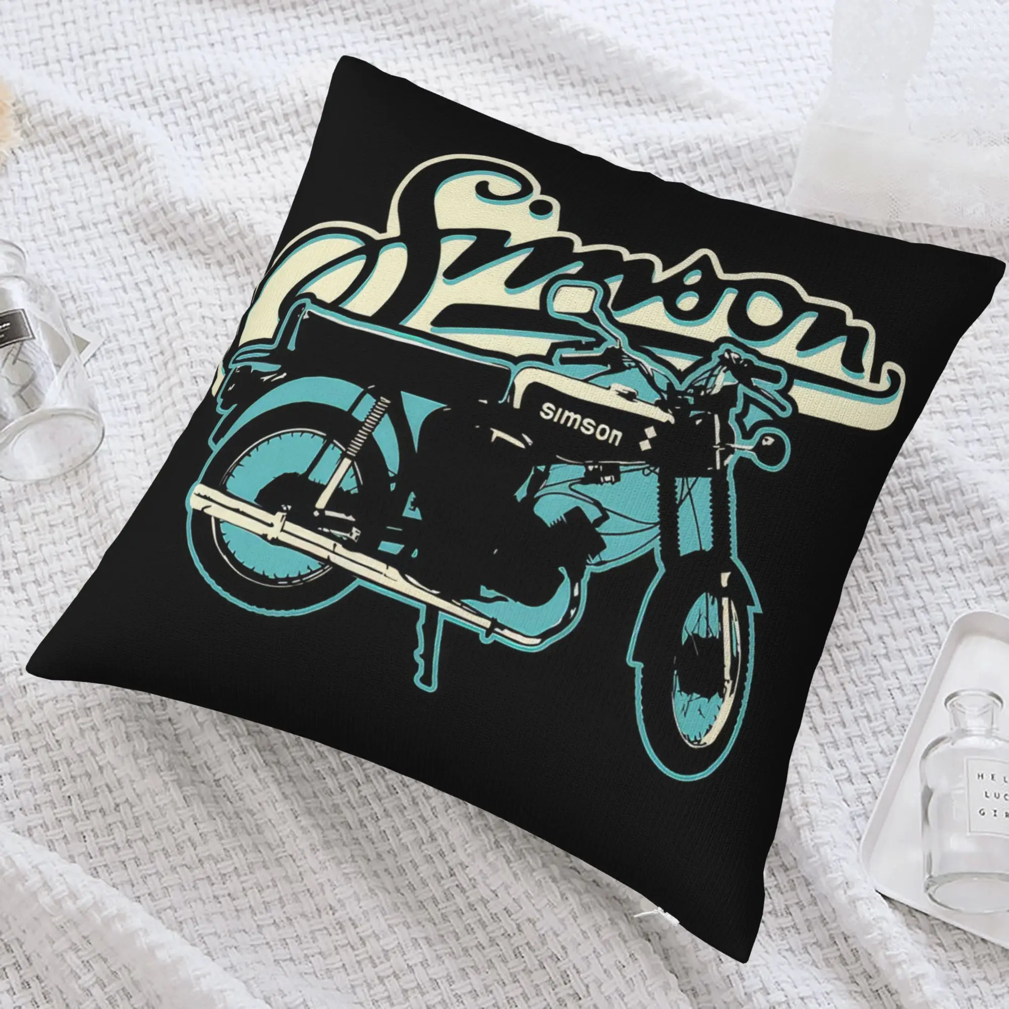 1pcs Pillow Cover Short Plush Polyester Vintage Simson Motorcycle GDR Retro Print Decorative Throw Cushion Case for Sofa Bed