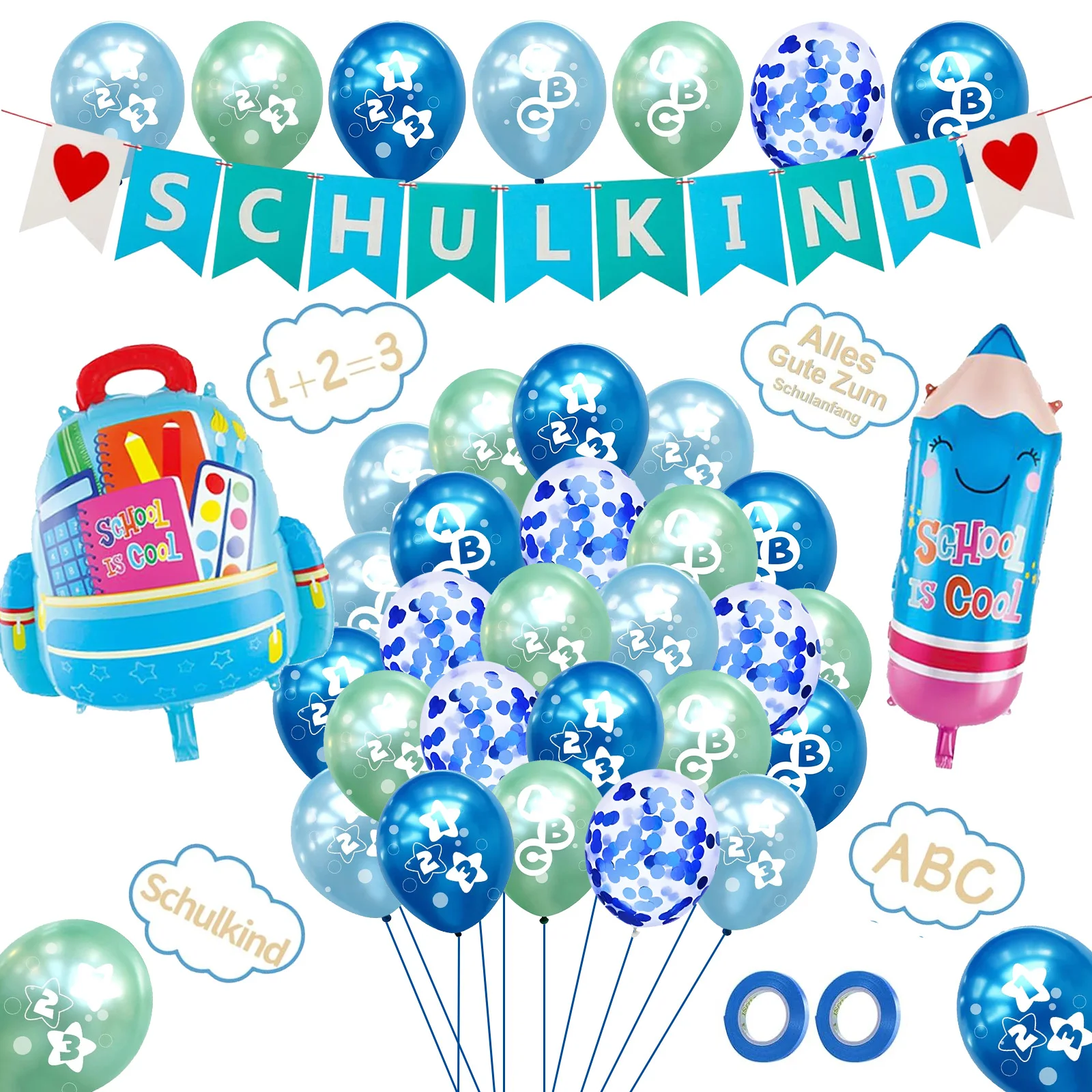 Zurück zur Schule Folienballon-Set, Erster Schultag Party-Deko, Campus Klassenzimmer Eröffnungsfeier Dekorationszubehör