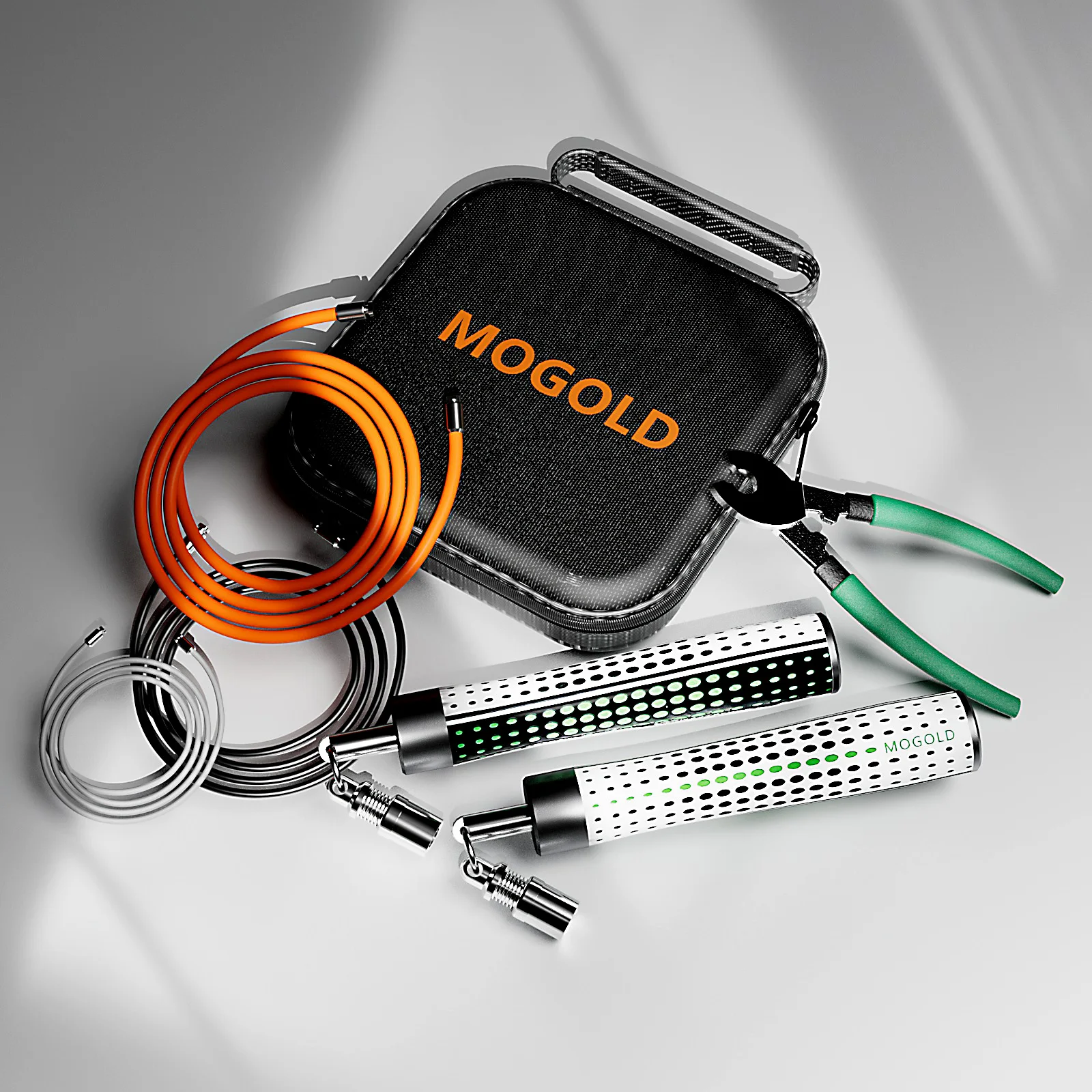 MOGOLD Multifunktionales Springseil | 3 austauschbare Seile | Hochgeschwindigkeits-Silent-Design | Fitness Essential